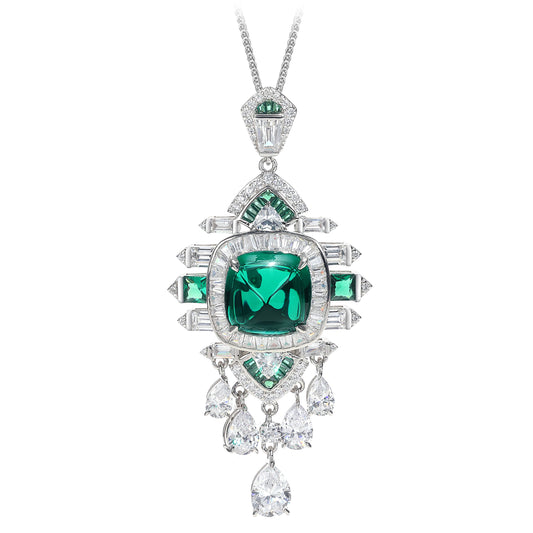 Reservation design  Micro-setting emerald color sugar tower Lab created stones Palace style the Hope pendant , sterling silver