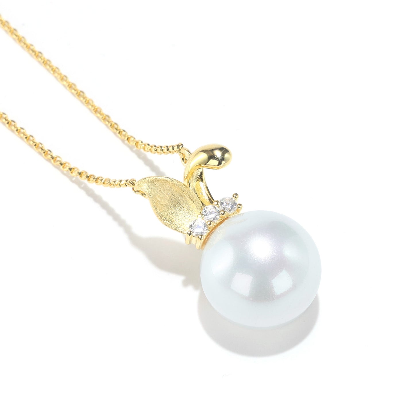 Micro-setting lab created stones and Shell pearl cute rabbit necklace, sterling silver