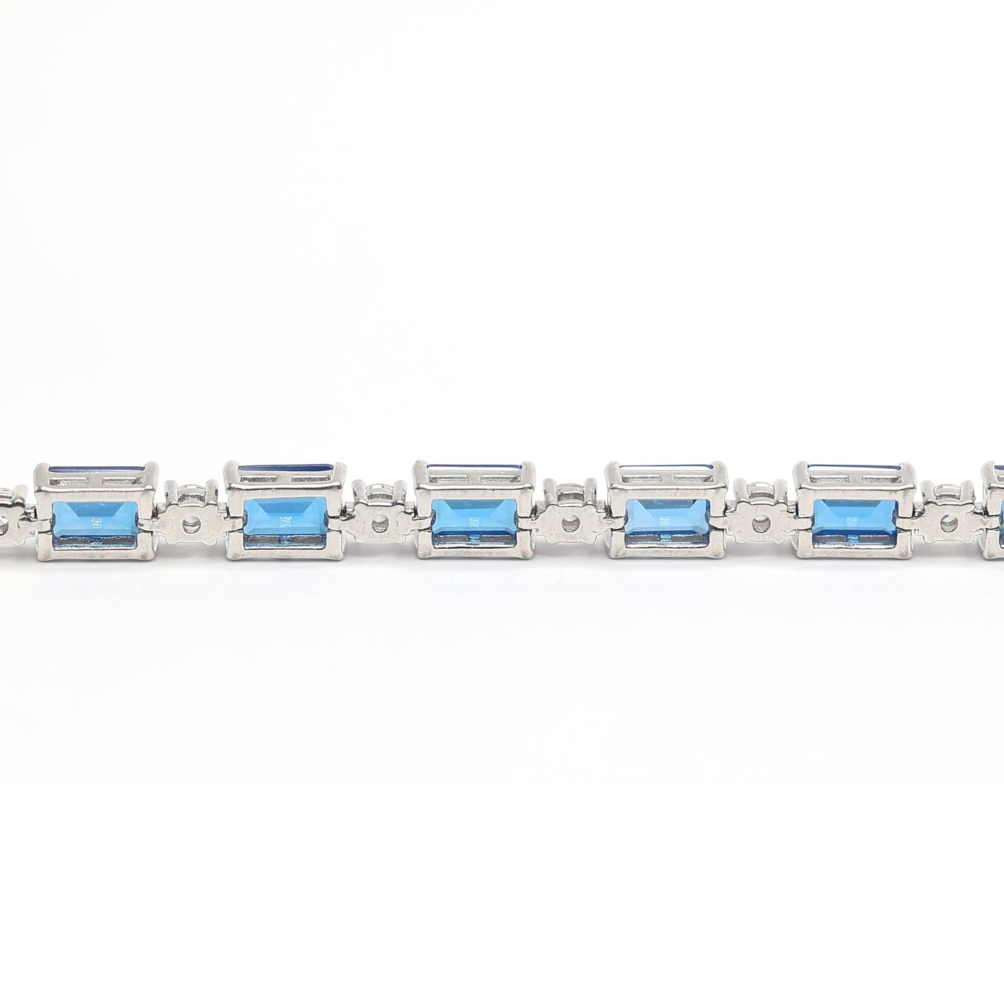 Only 1 Micro-setting Sapphire color emerald cut Lab created stones fully studded bracelet,sterling silver