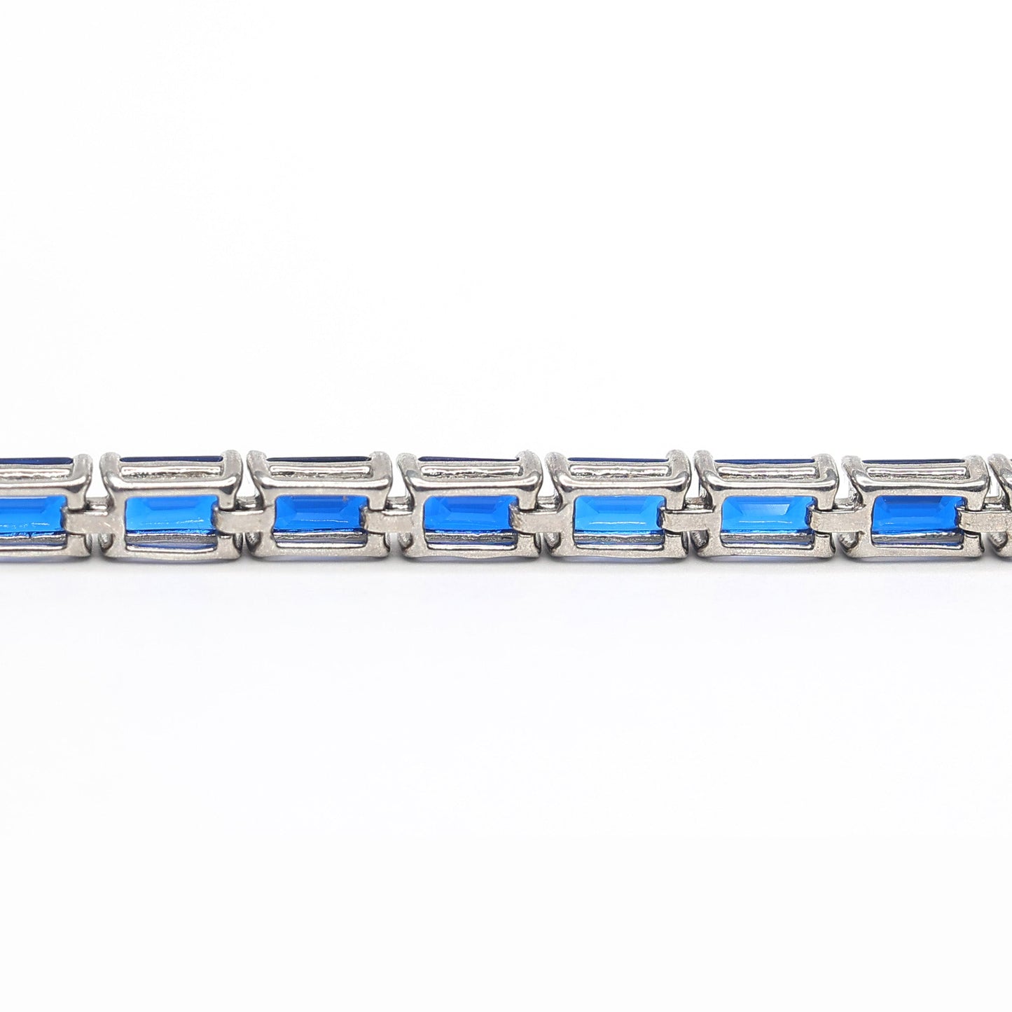 Micro-setting Sapphire color emerald cut Lab created stones fully studded bracelet, sterling silver