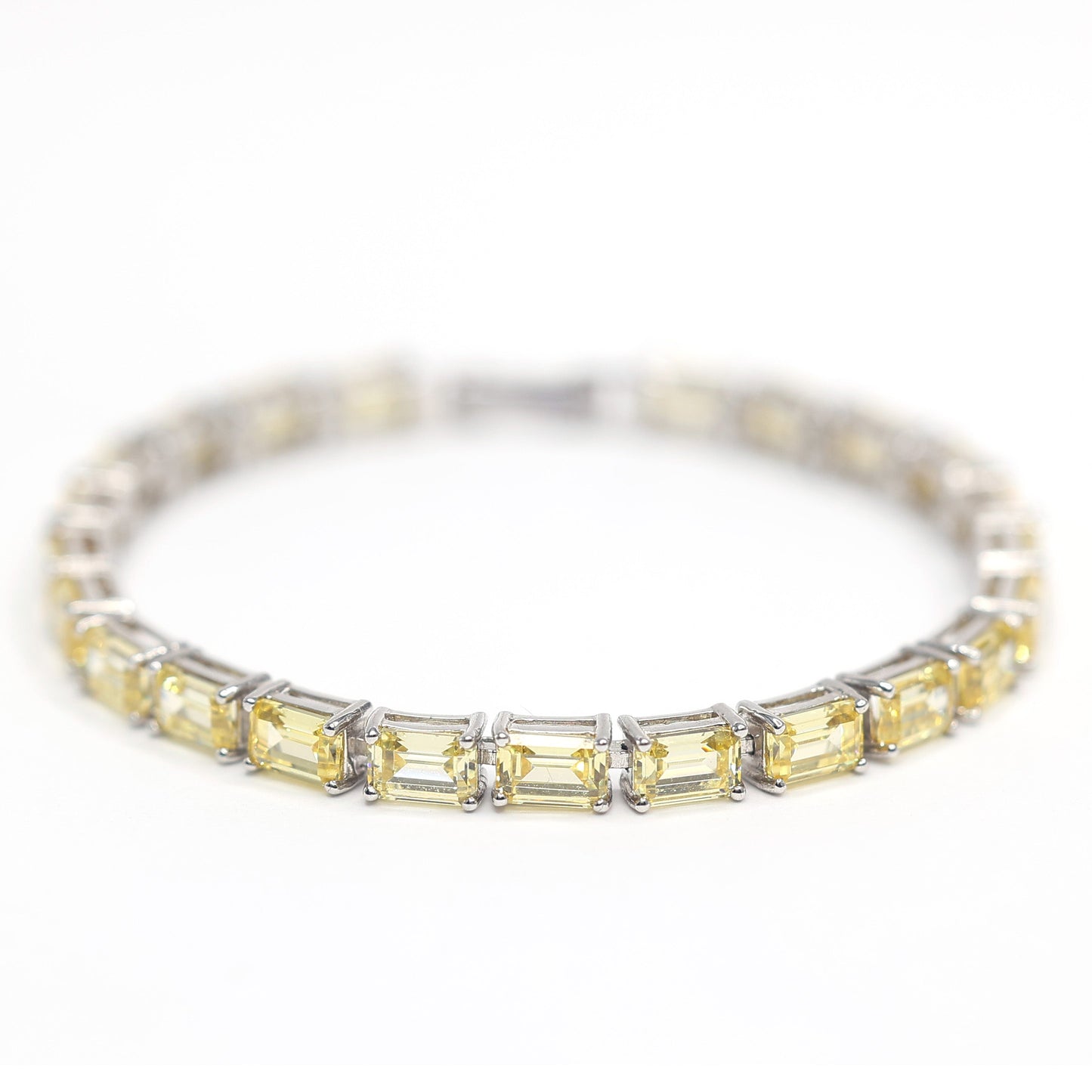 Only 2 Micro-setting Yellow diamond color emerald cut Lab created stones fully studded bracelet