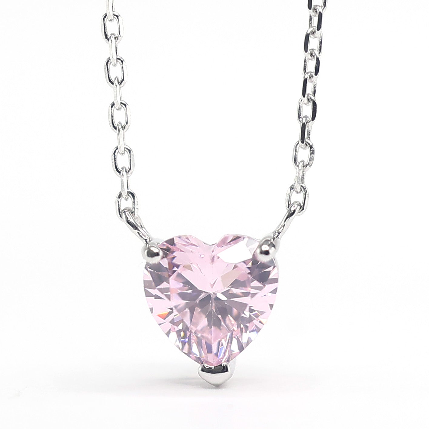 Micro-setting Pink diamond color small heart shape necklace, sterling silver