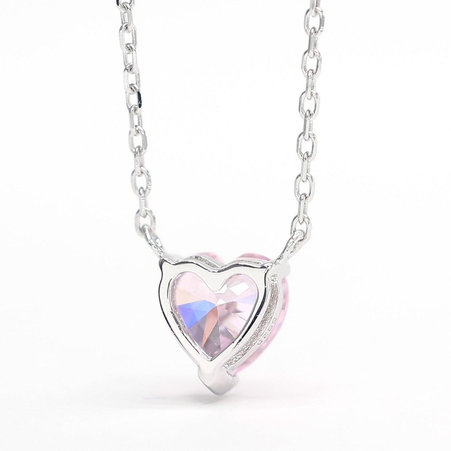 Micro-setting Pink diamond color small heart shape necklace, sterling silver