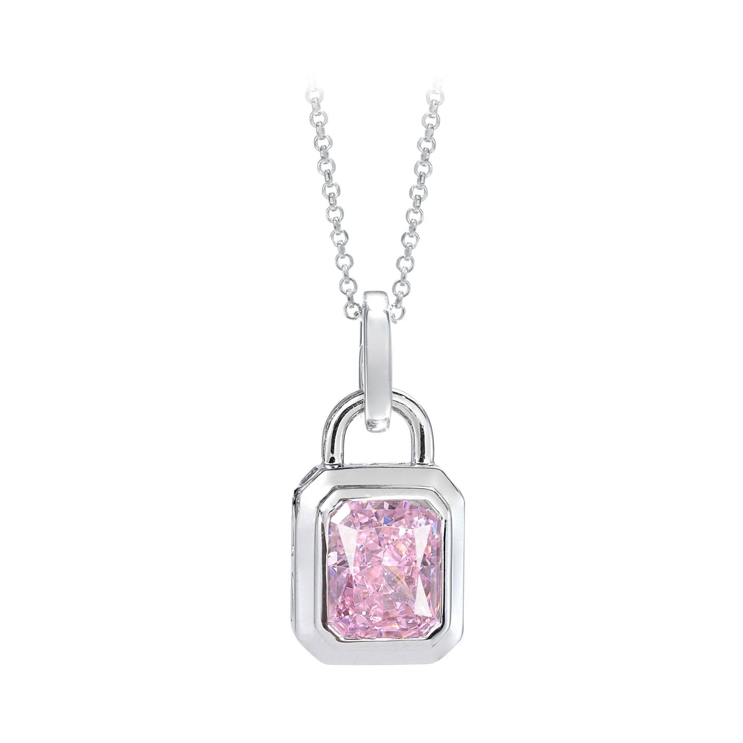 Promotion design Micro-setting pink diamond and ruby color mixed cutting Lab created stones 2 in 1 multi-purpose key and lock necklace, sterling silver