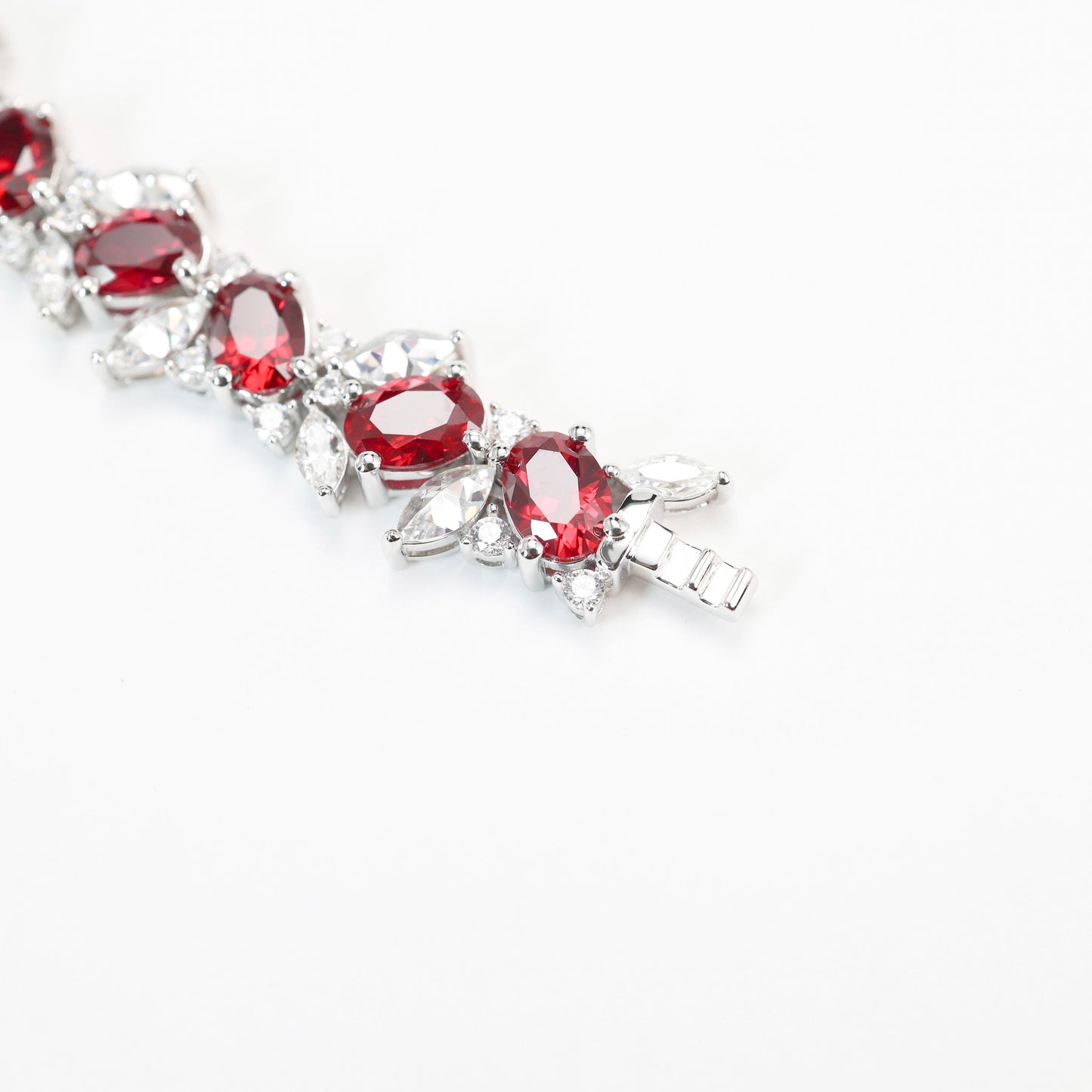 Micro-setting Ruby color Lab created stones Oval shape fully studded lace bracelet, sterling silver