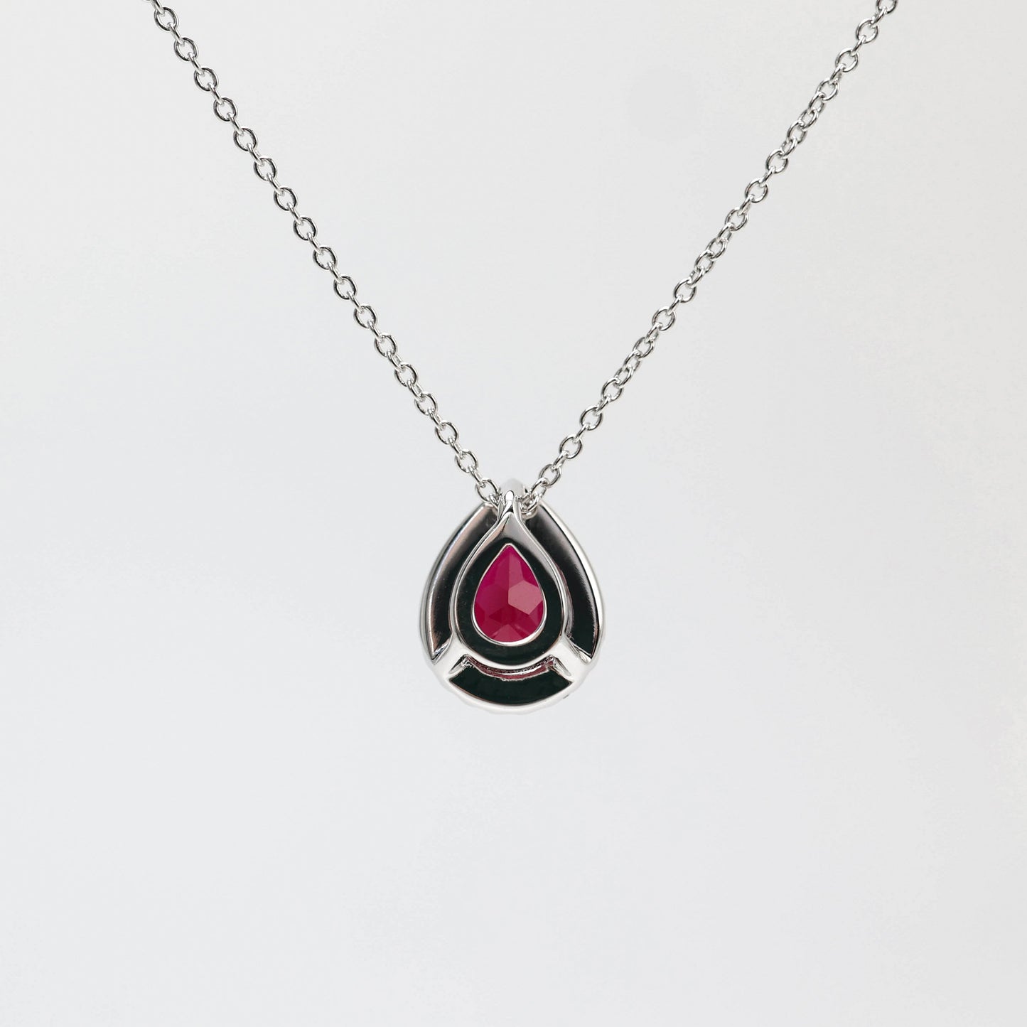 Micro-setting Ruby color waterdrop shape necklace, sterling silver