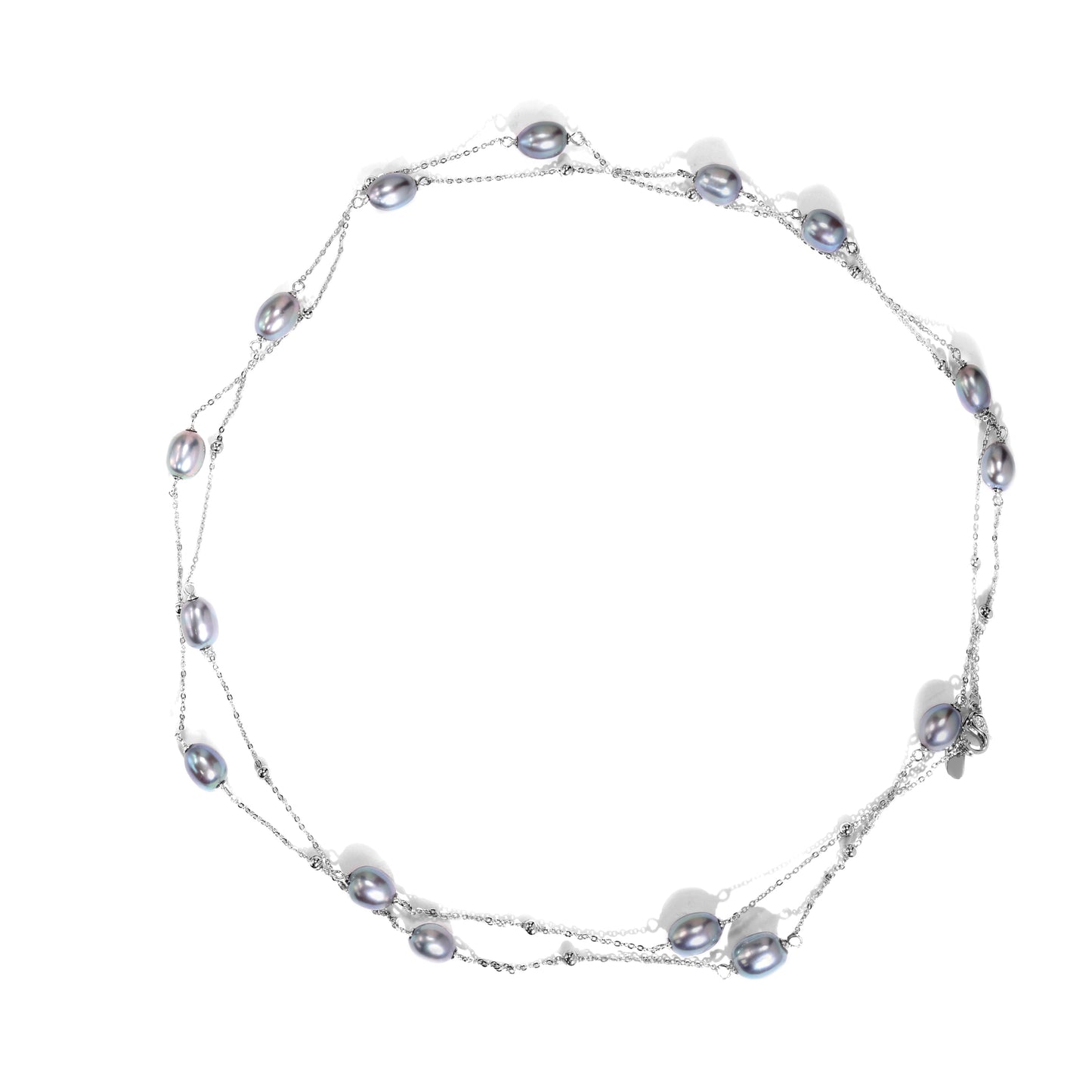 Promotional design Multi-purpose natural Grey freshwater pearls multi-layer fashionable necklace, sterling silver.