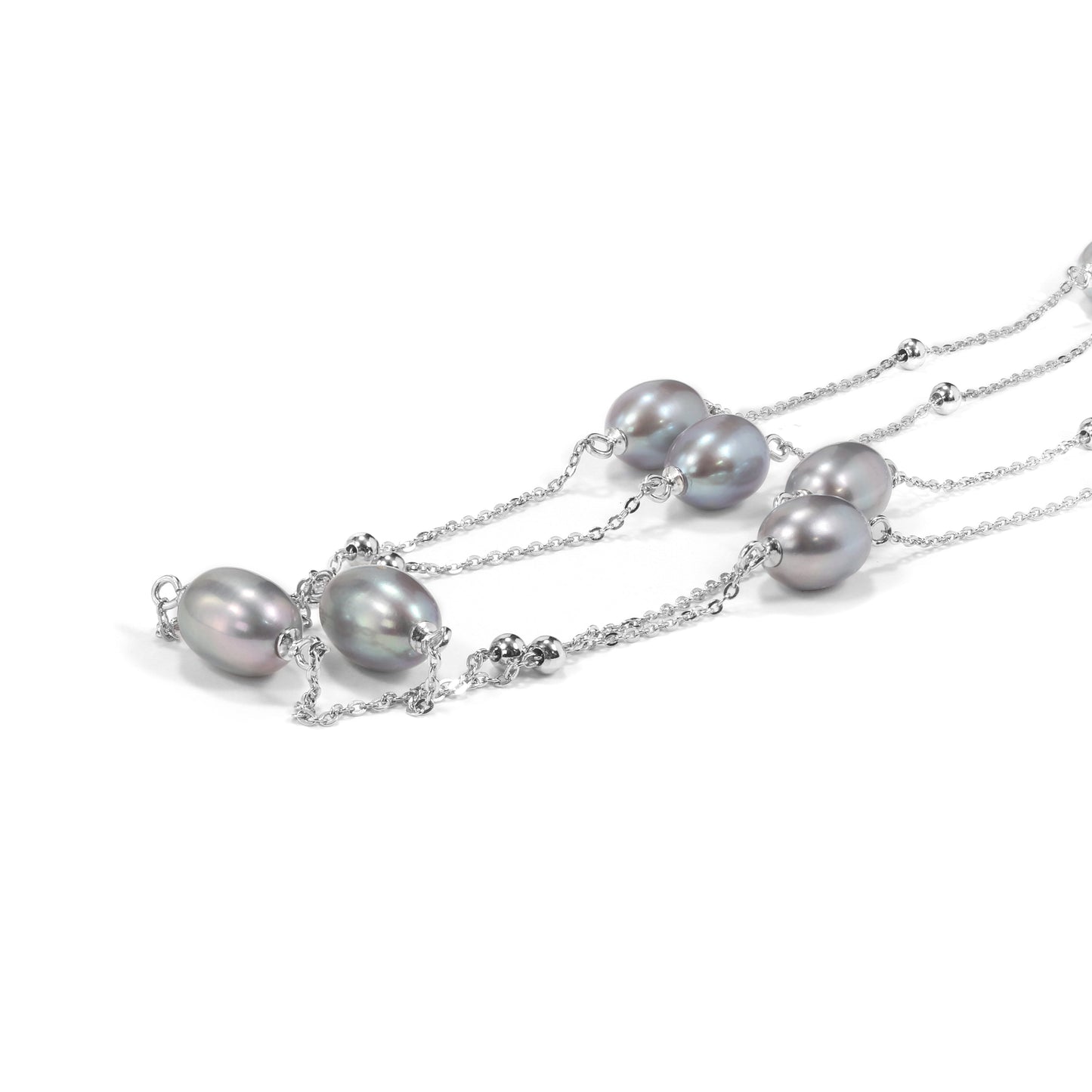 Promotional design Multi-purpose natural Grey freshwater pearls multi-layer fashionable necklace, sterling silver.