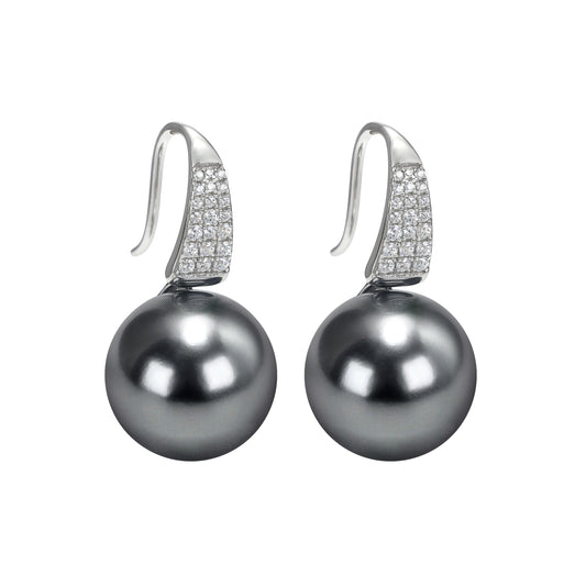 Promotional design Micro-setting Grey shell pearl The Spoon earrings, sterling silver