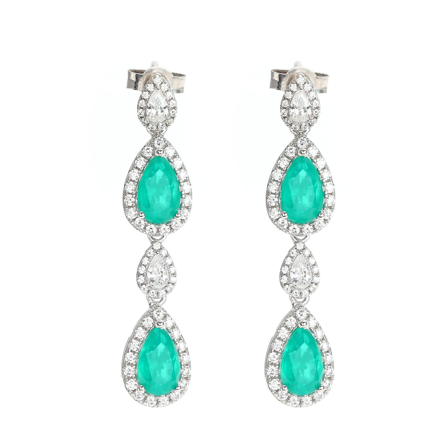 Limited edition Micro-setting Emerald color Lab created stones fully studded waterdrop earrings, sterling silver