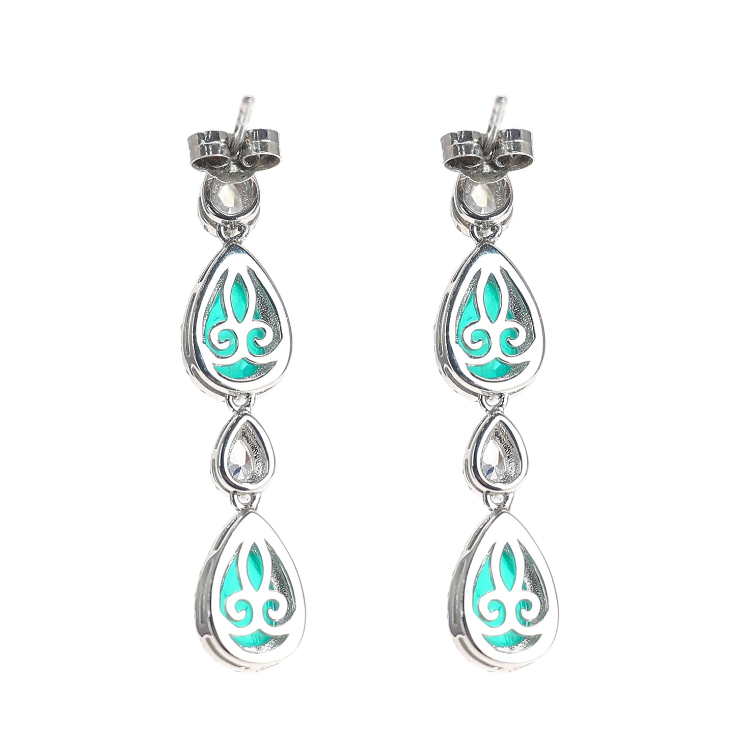 Limited edition Micro-setting Emerald color Lab created stones fully studded waterdrop earrings, sterling silver