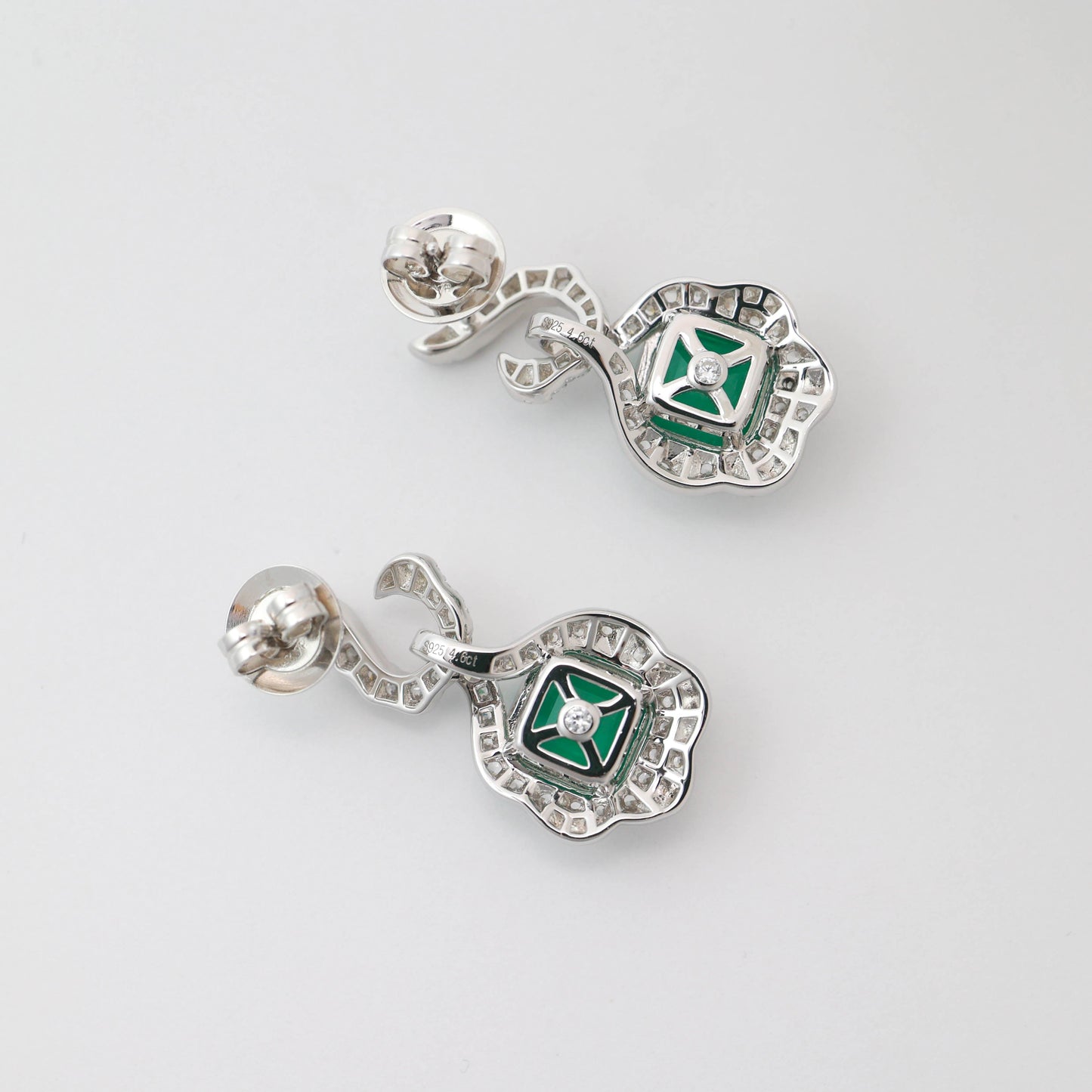 Micro-setting Multi-purpose emerald color Lab created stones square shape earrings and pendant, sterling silver