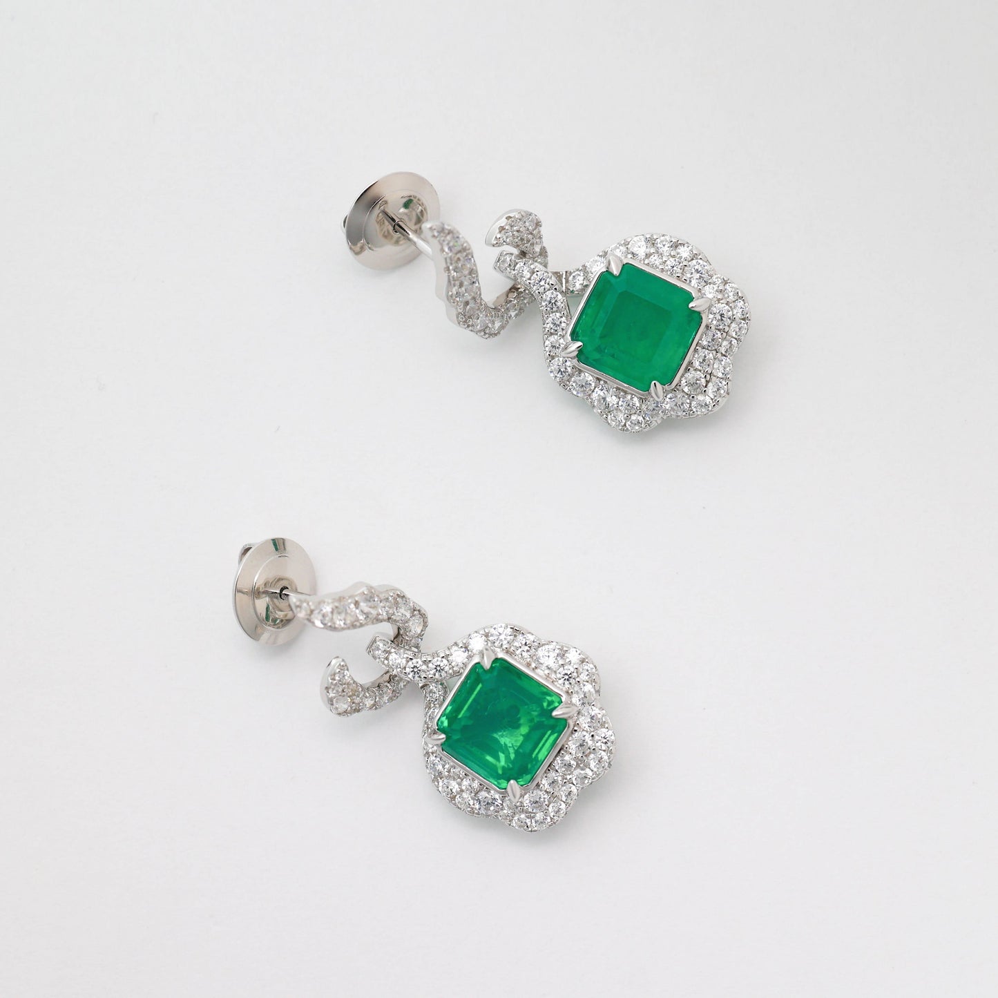 Micro-setting Multi-purpose emerald color Lab created stones square shape earrings and pendant, sterling silver