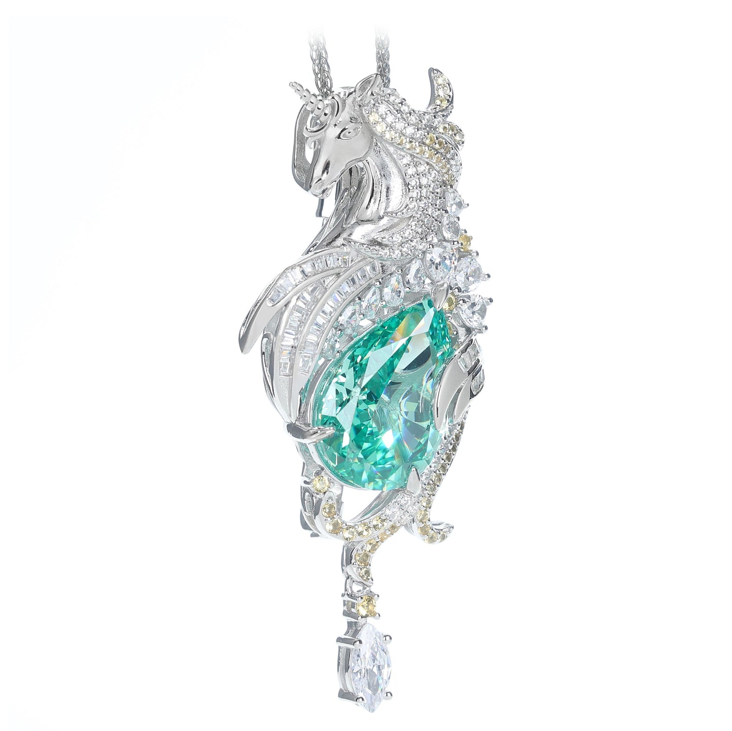 Micro-setting Paraiba color Lab created stones Unicorn pendant，sterling silver