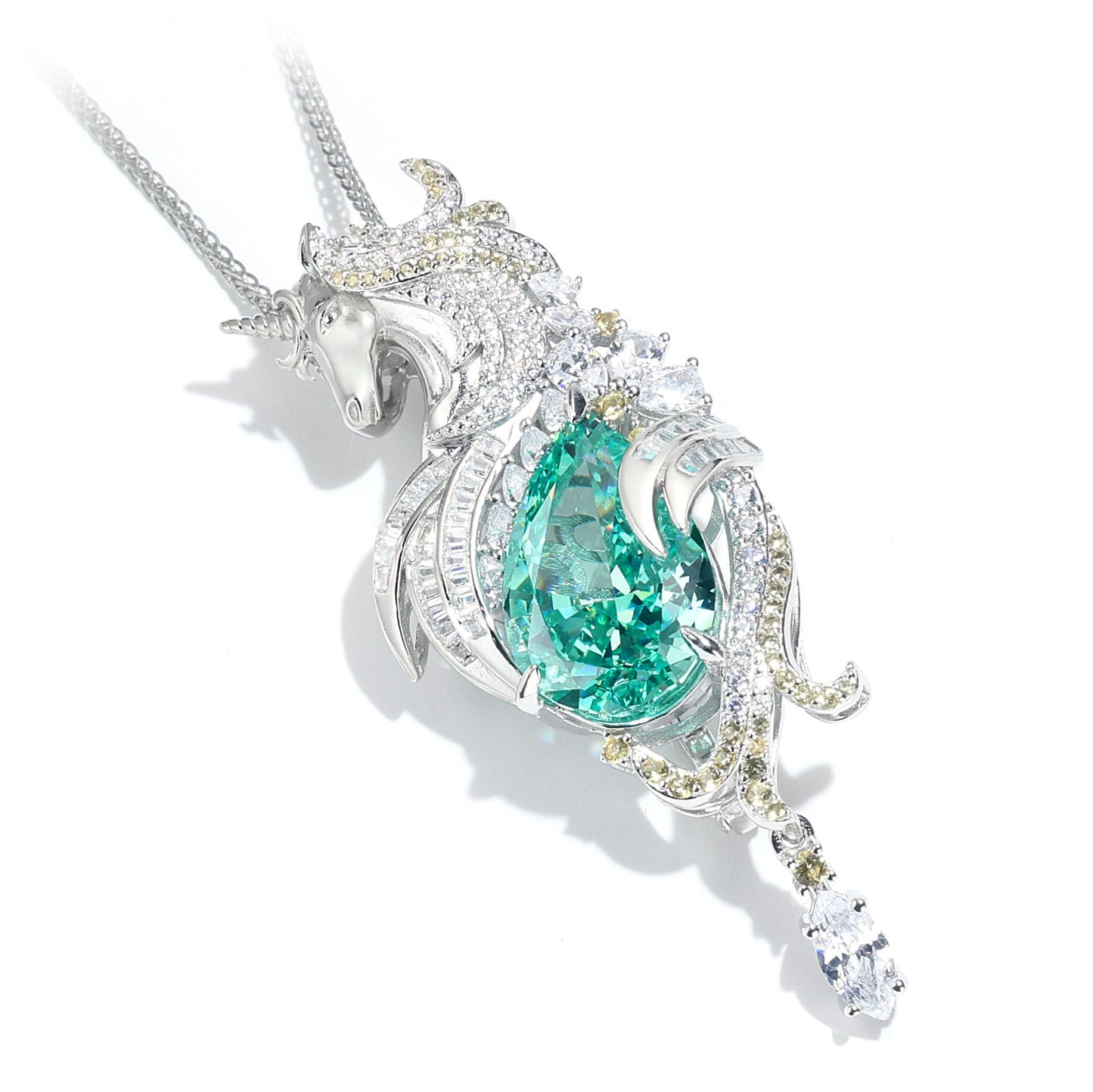 Micro-setting Paraiba color Lab created stones Unicorn pendant，sterling silver