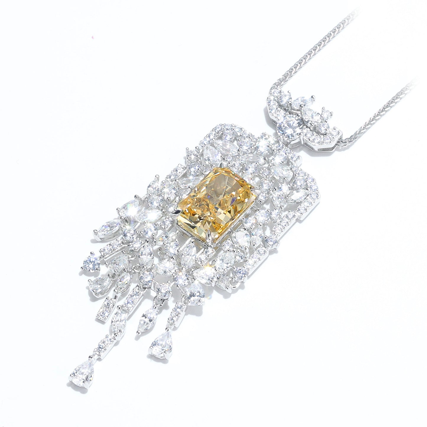 Reservation design Micro-setting Yellow diamond color lab created stones perfume pendant, sterling silver