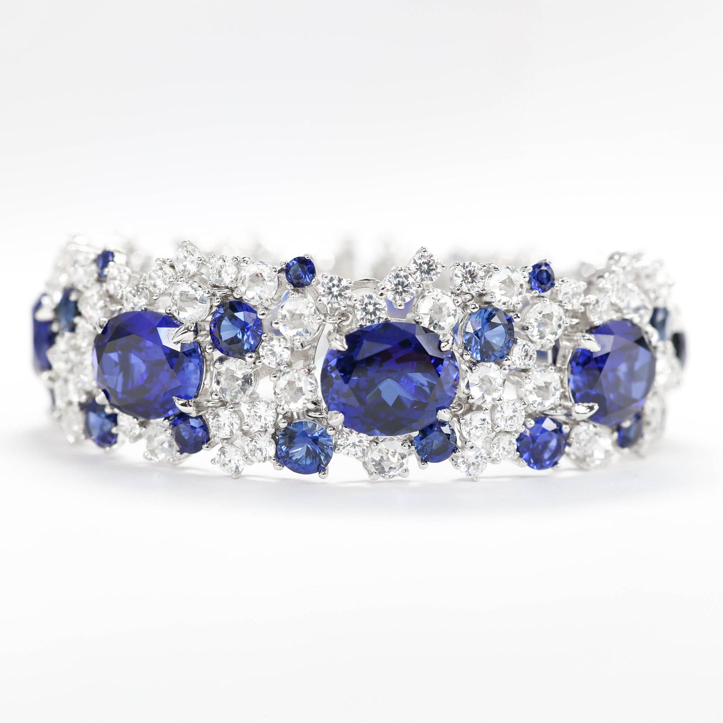 Sapphire color Lab created stones fully studded fancy bracelet