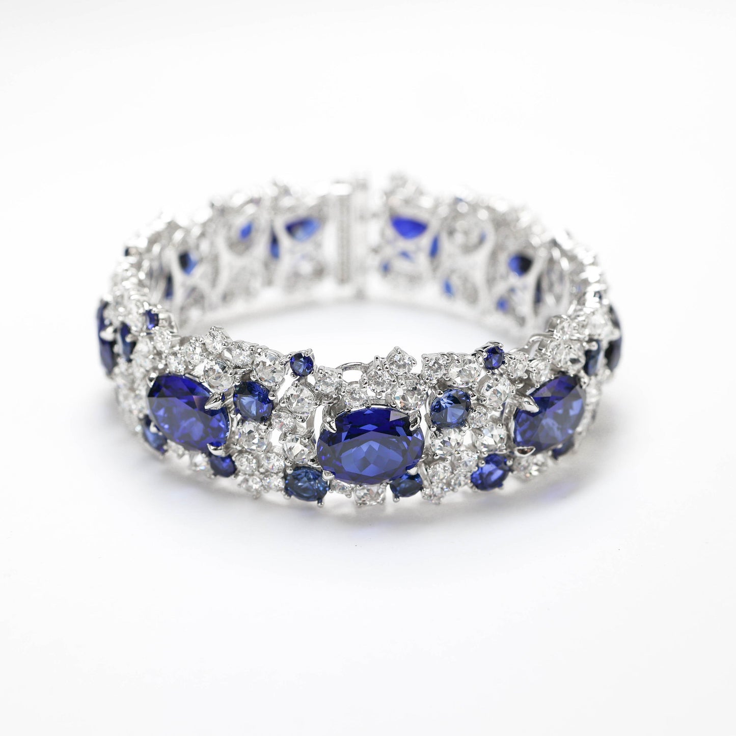 Sapphire color Lab created stones fully studded fancy bracelet