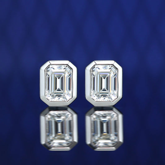 Promotion design Emerald cut lab created stones Ice-cube ear studs, sterling silver