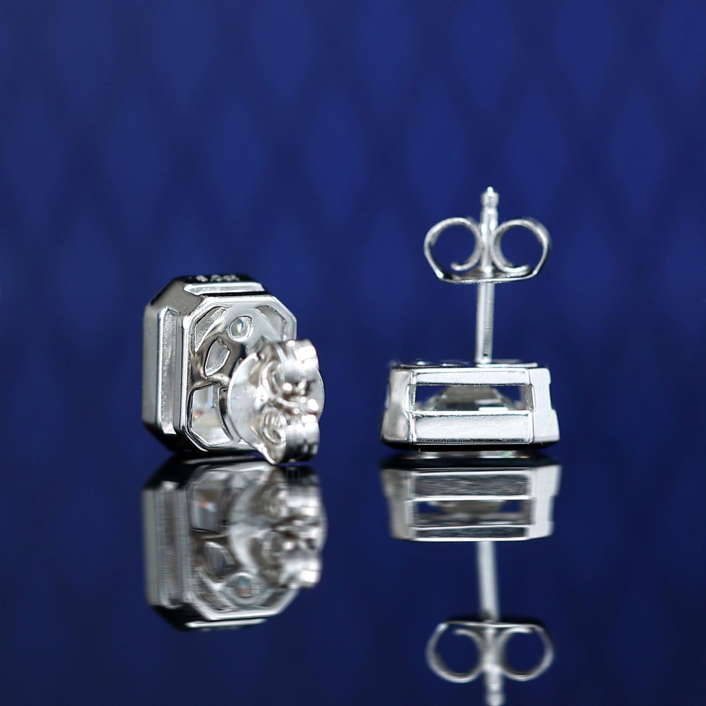 Promotion design Emerald cut lab created stones Ice-cube ear studs, sterling silver