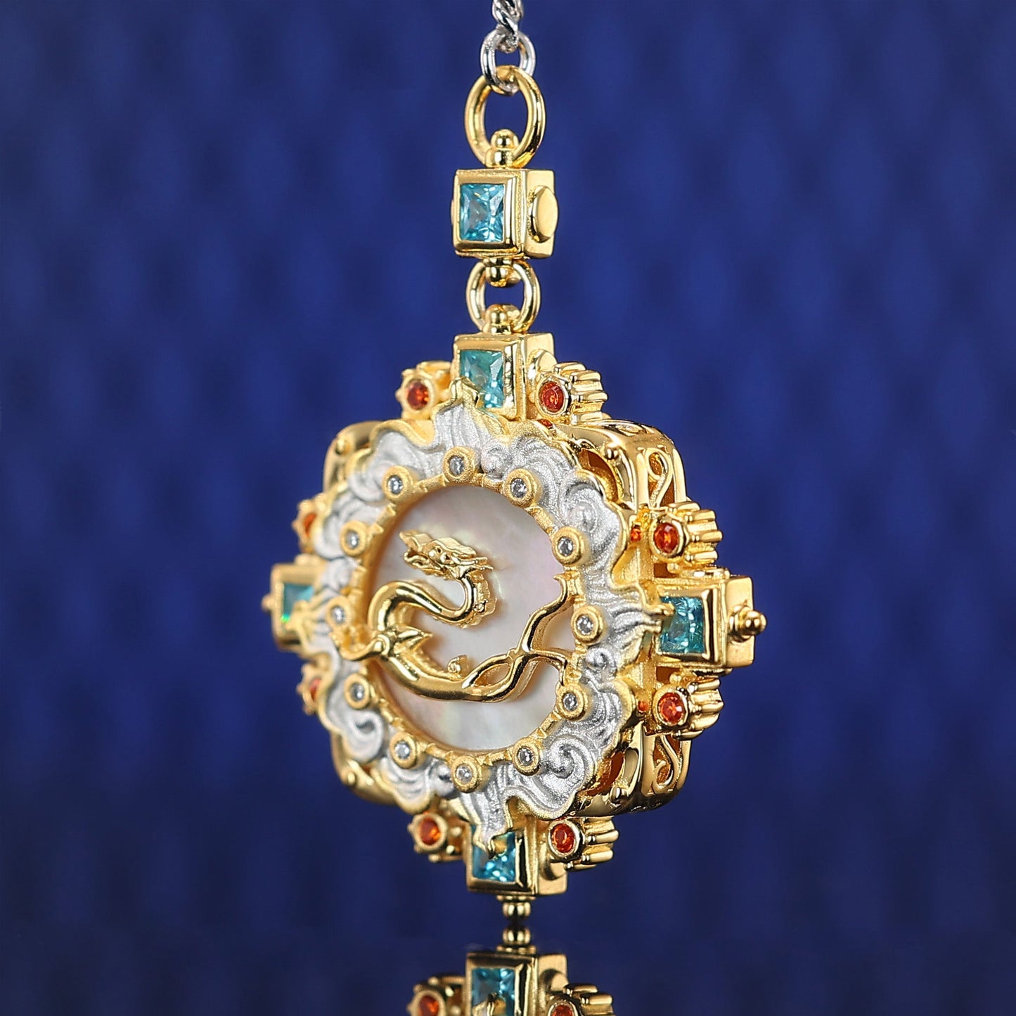 Micro-setting fancy Lab created stones dragon in the sky pendant, sterling silver.