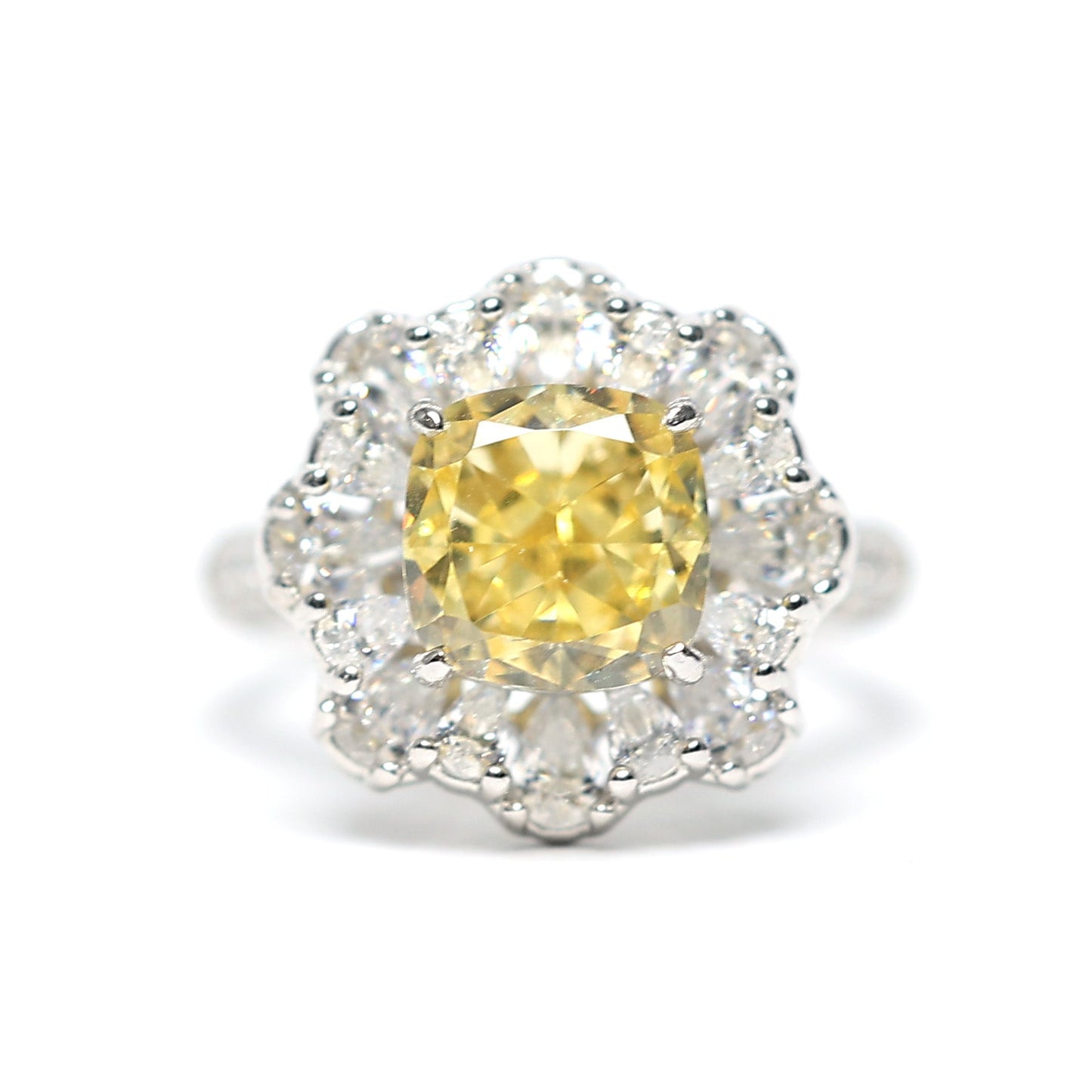 Micro-setting Yellow diamond color icy cut Lab created stones Ice and snow dreamland ring, sterling silver