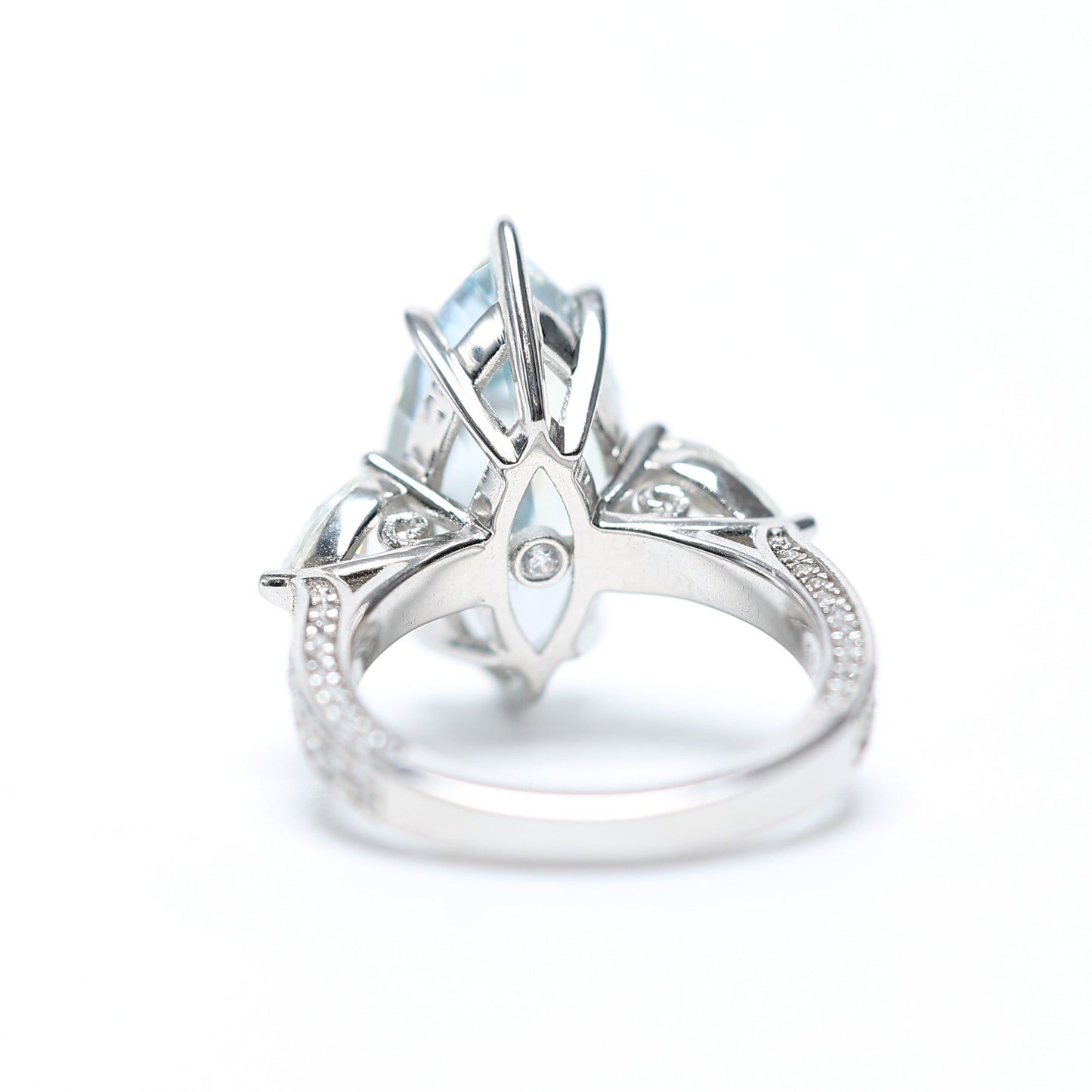 Micro-setting Intense blue diamond color Lab created stones marquise ring, sterling silver