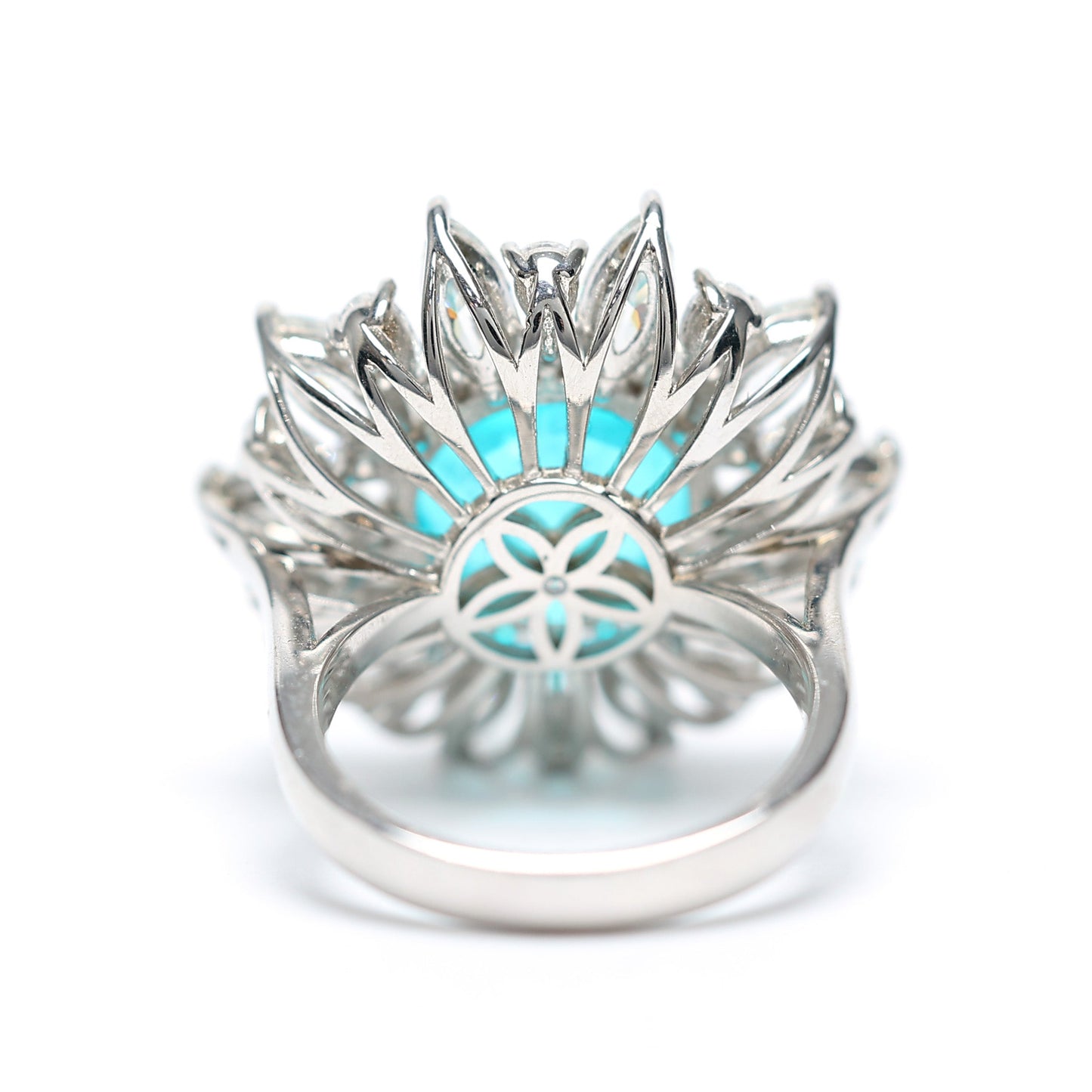 Micro-setting Paraiba color Lab created stones Sun-flower ring, sterling silver.(8.9 carat)