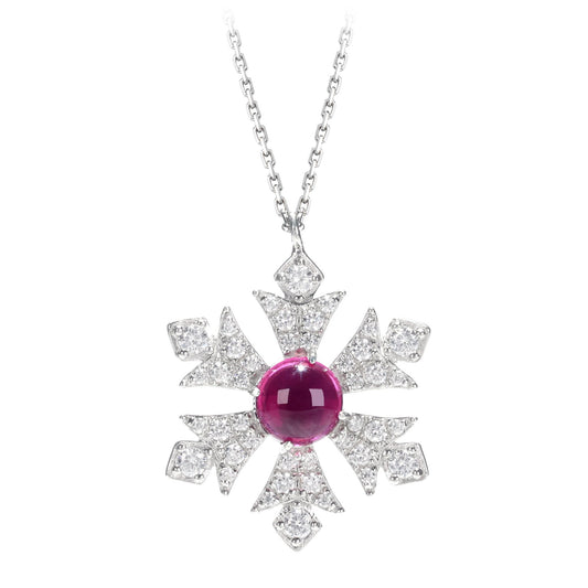 Promotional design Micro-setting Ruby color lab created stones Snowflake necklace, sterling silver