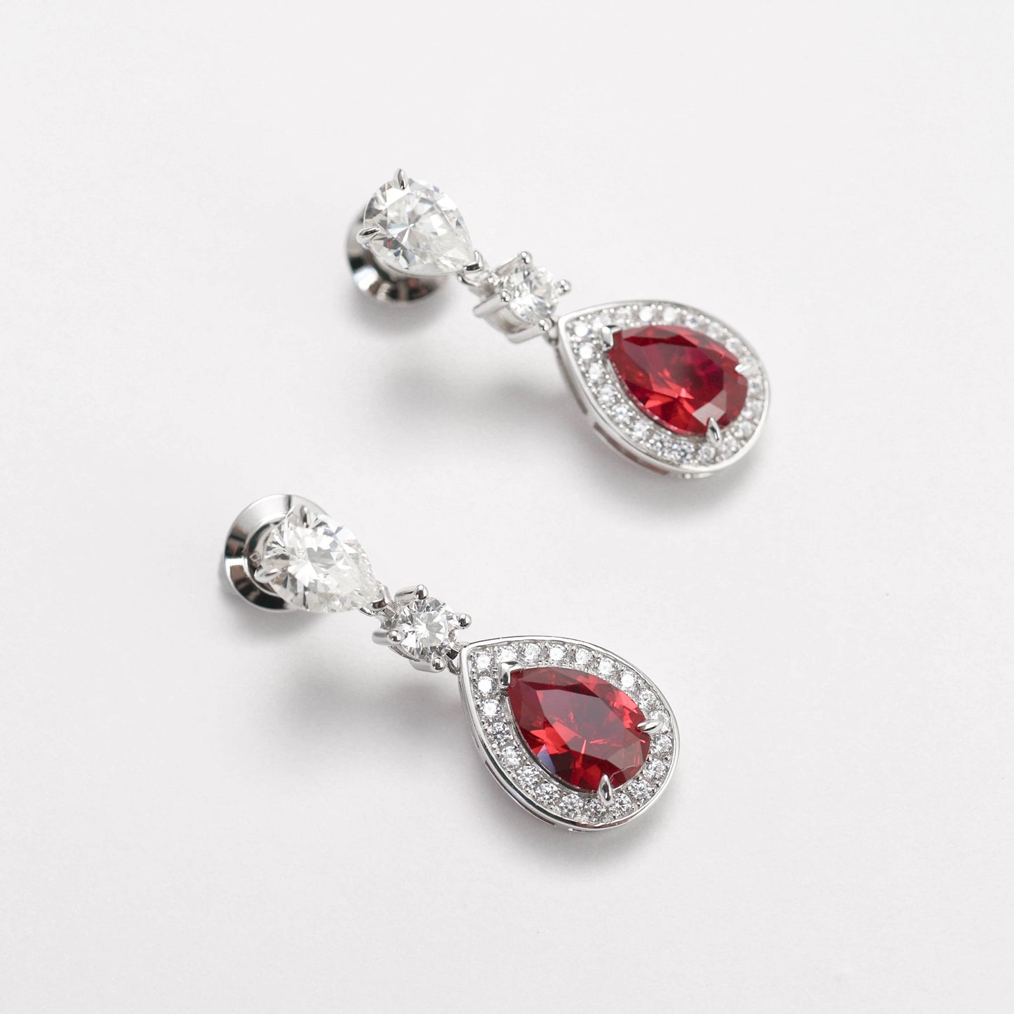 Micro-setting Ruby color waterdrop shape earrings, sterling silver