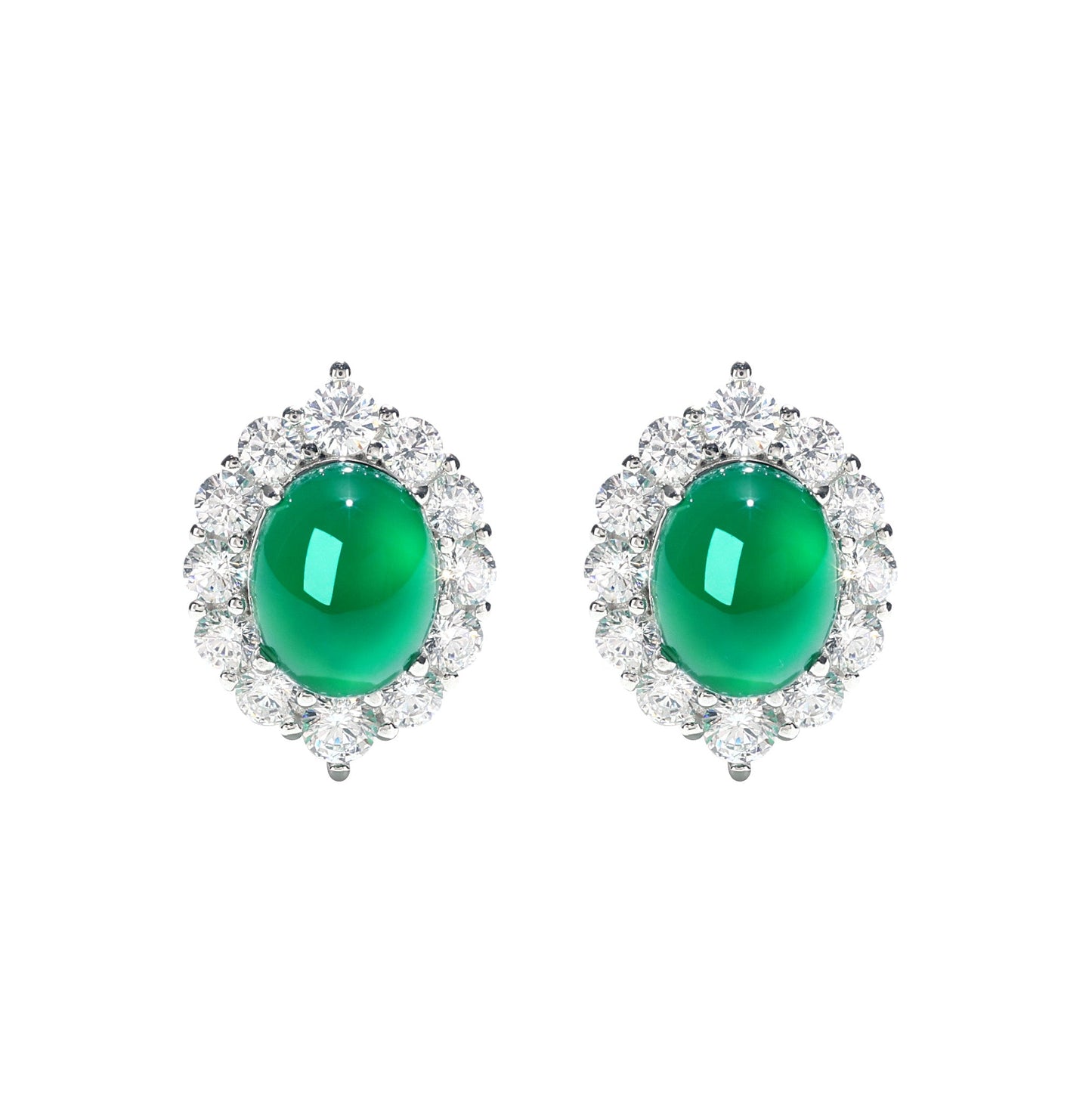 Promotional design Micro-setting Jade color cabochon cut lab created stones pigeon egg lace ear studs, sterling silver