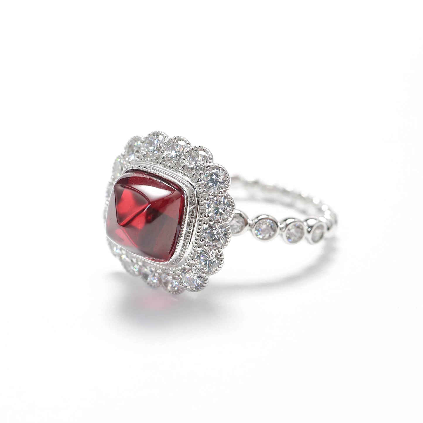 Micro-setting Square shape Red lace ring, sterling silver