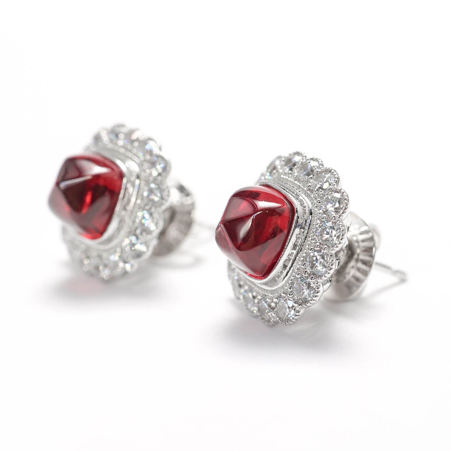 Micro-setting Ruby color Lab created stones sugar tower lace earrings, sterling silver