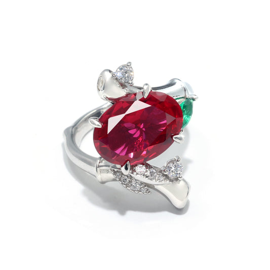 Promotion design Micro-setting Ruby color Lab created stones the Pigeon egg bamboo ring, sterling silver.