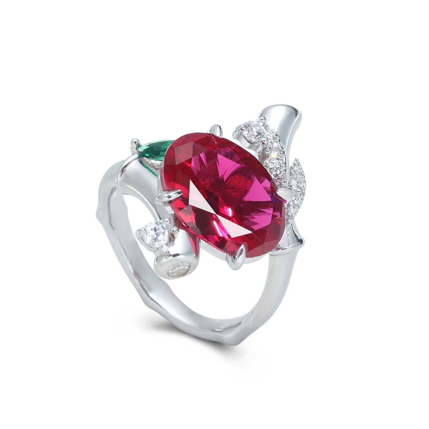 Promotion design Micro-setting Ruby color Lab created stones the Pigeon egg bamboo ring, sterling silver.