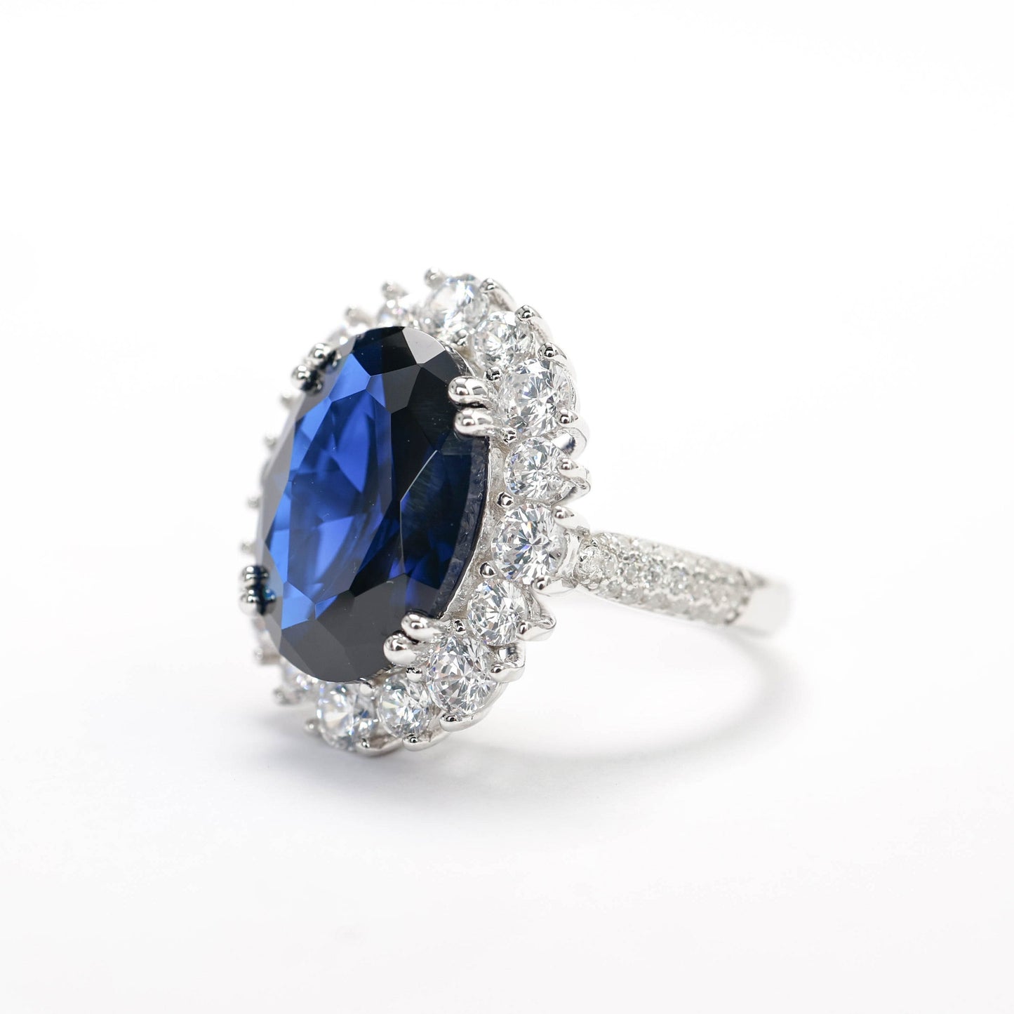 Promotional design Micro-setting Sapphire color Lab created stones Diana ring, sterling silver