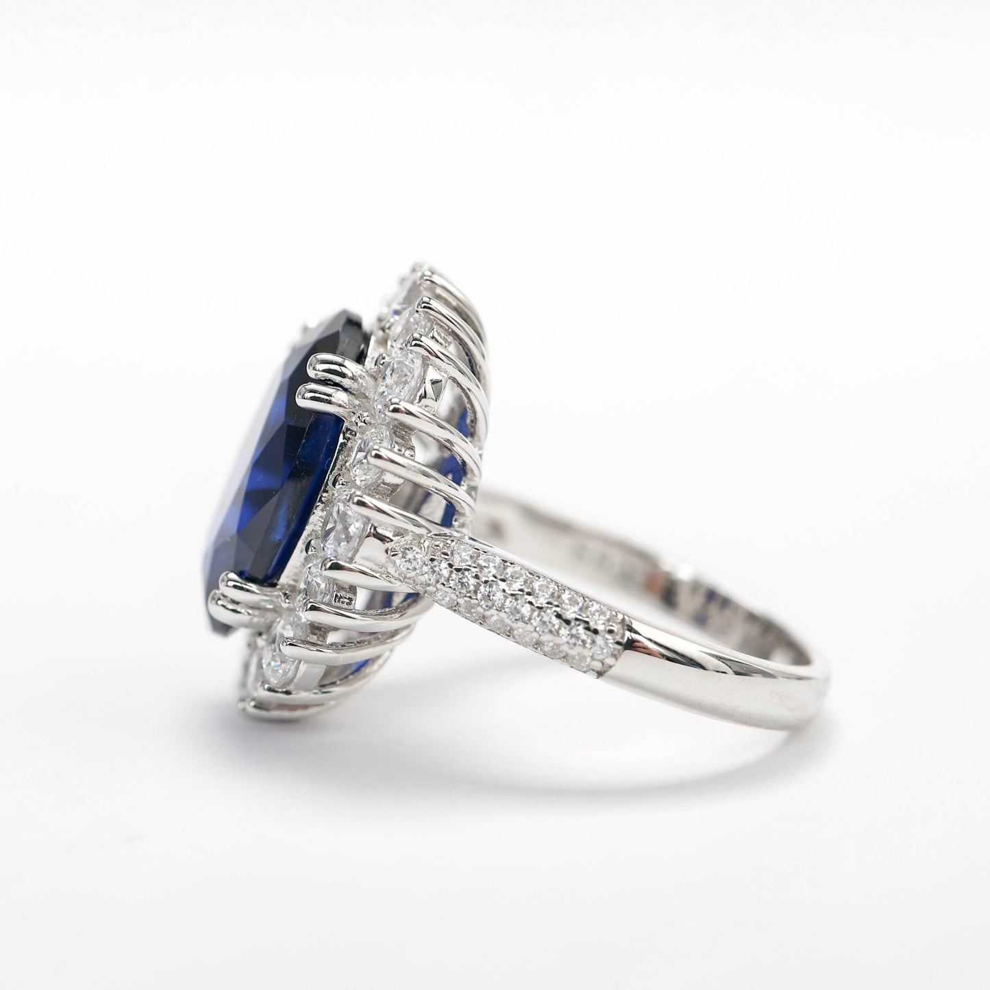 Promotional design Micro-setting Sapphire color Lab created stones Diana ring, sterling silver