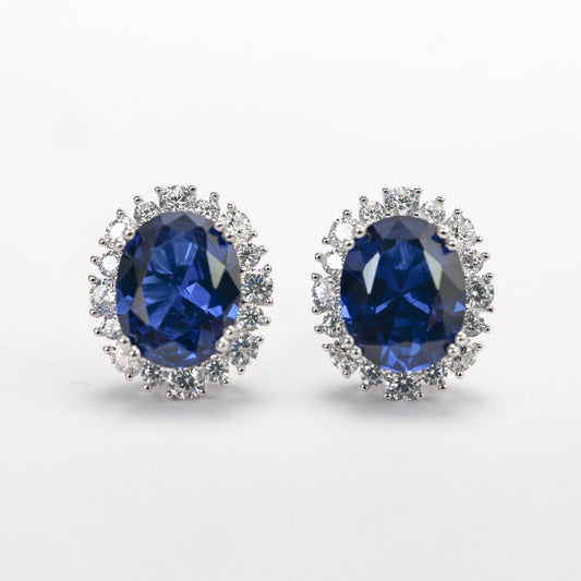 Micro-setting Sapphire color Diana earrings, sterling silver