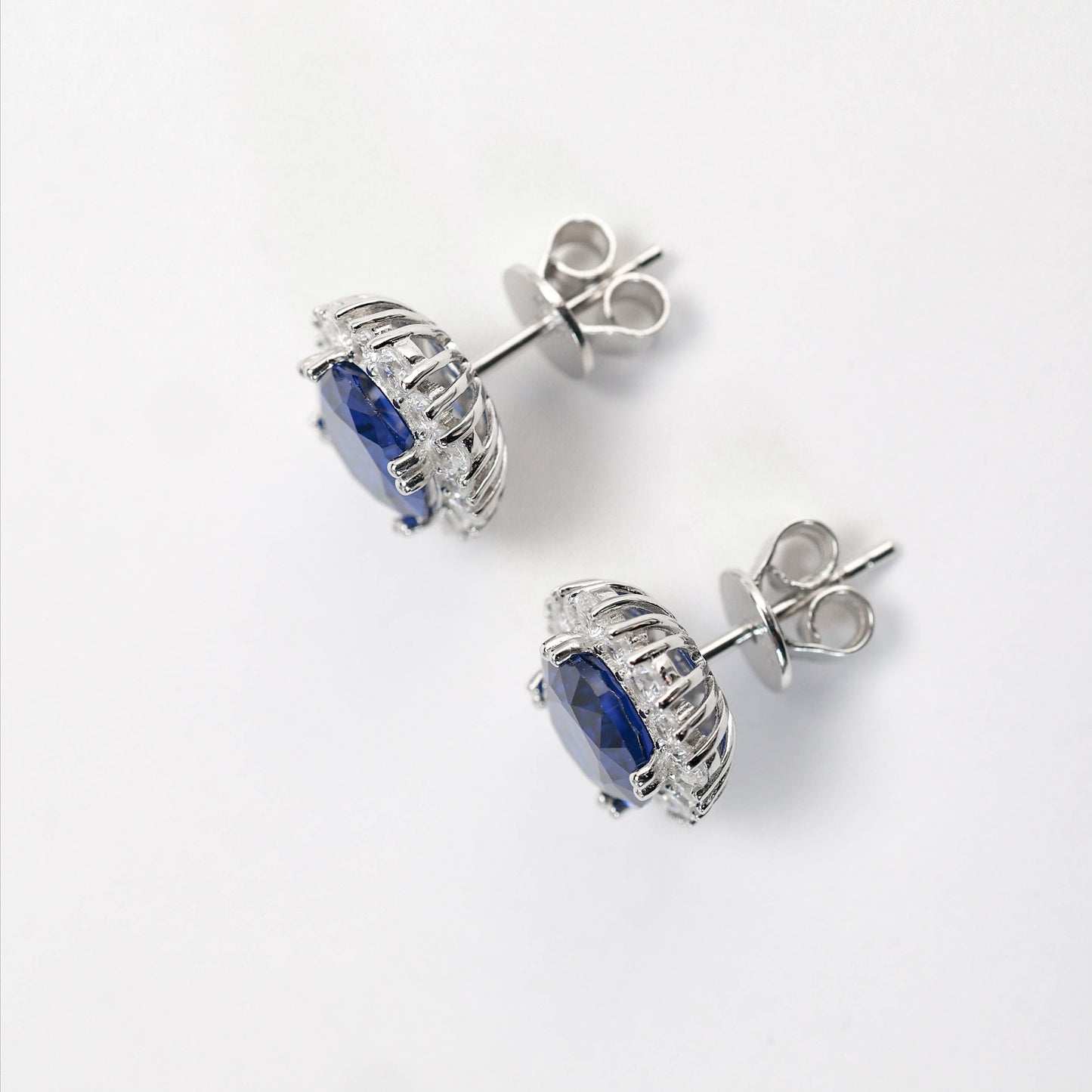 Micro-setting Sapphire color Diana earrings, sterling silver