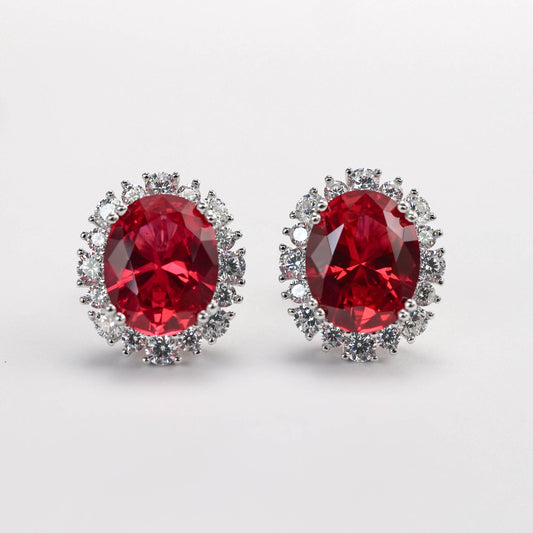 Micro-setting ruby color Diana earrings, sterling silver