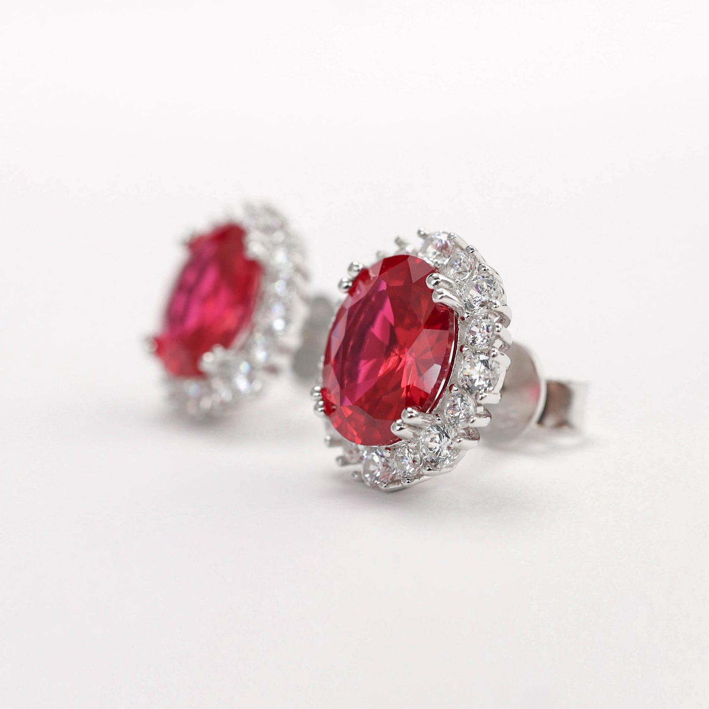 Micro-setting ruby color Diana earrings, sterling silver