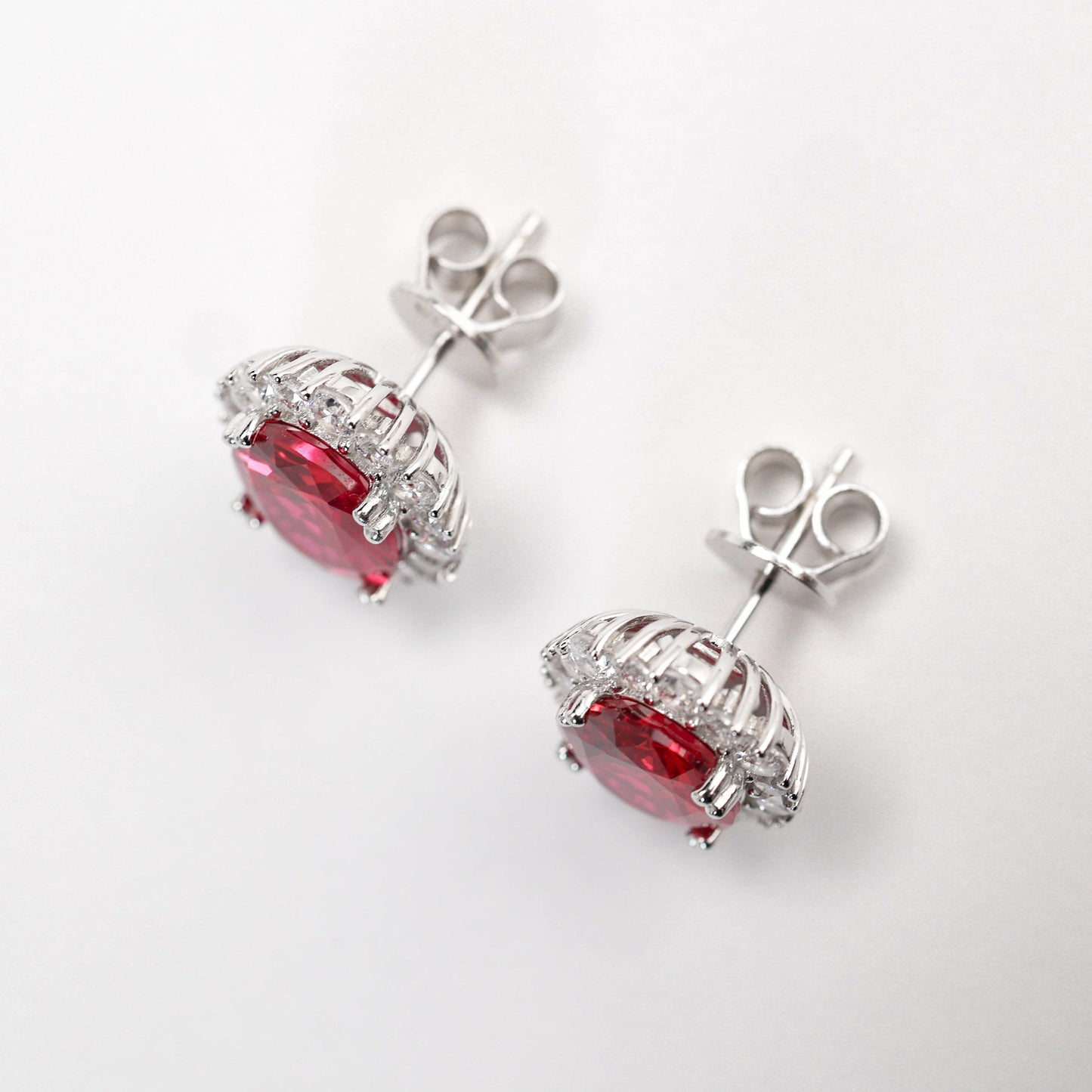 Micro-setting ruby color Diana earrings, sterling silver