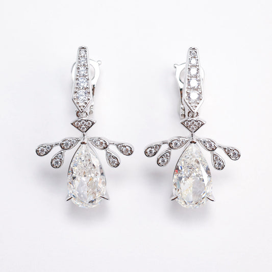 Micro-setting diamond color Lab created stones Angel's Wings earrings. sterling silver.