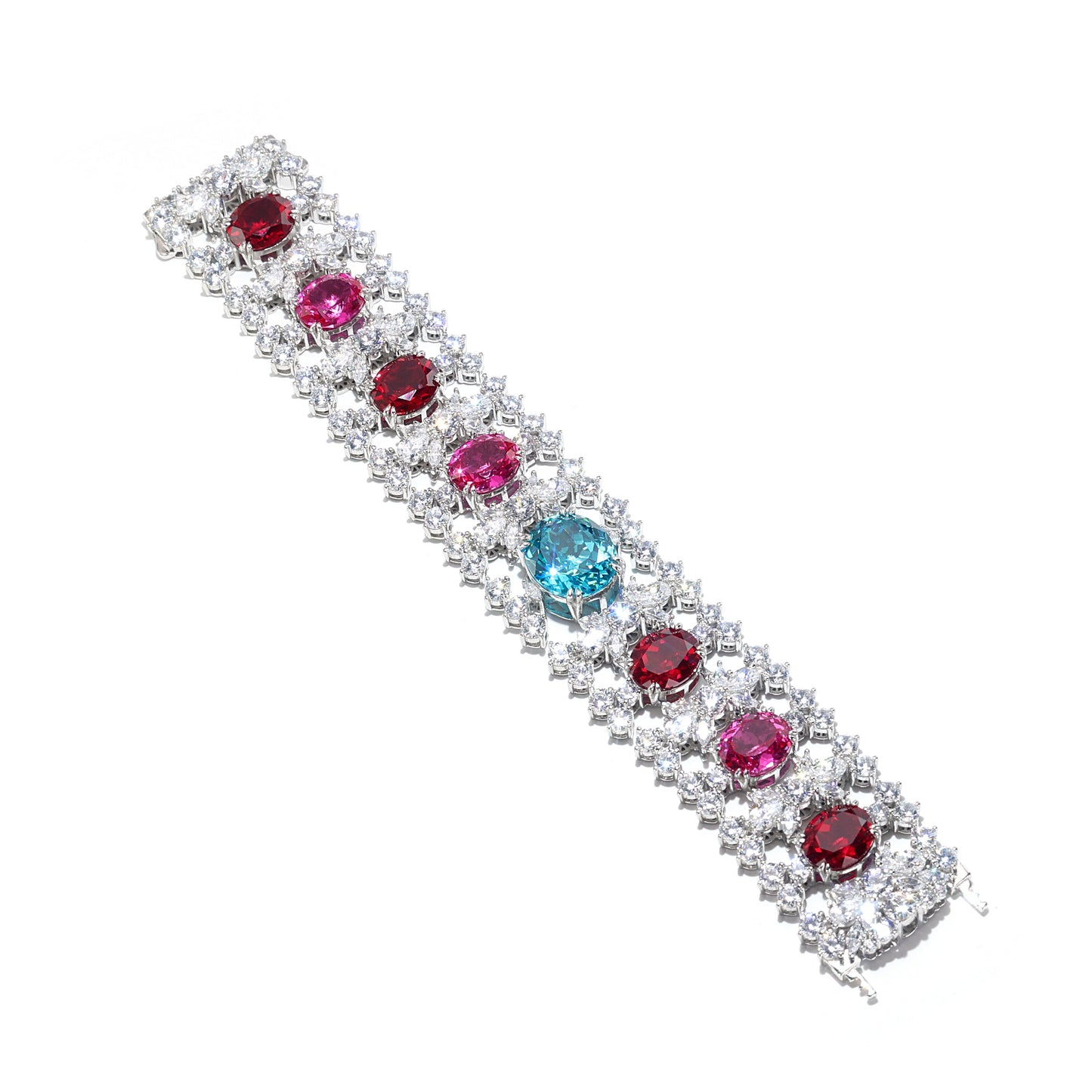 Micro-setting Colorful Lab created stones Monet garden bracelet, sterling silver