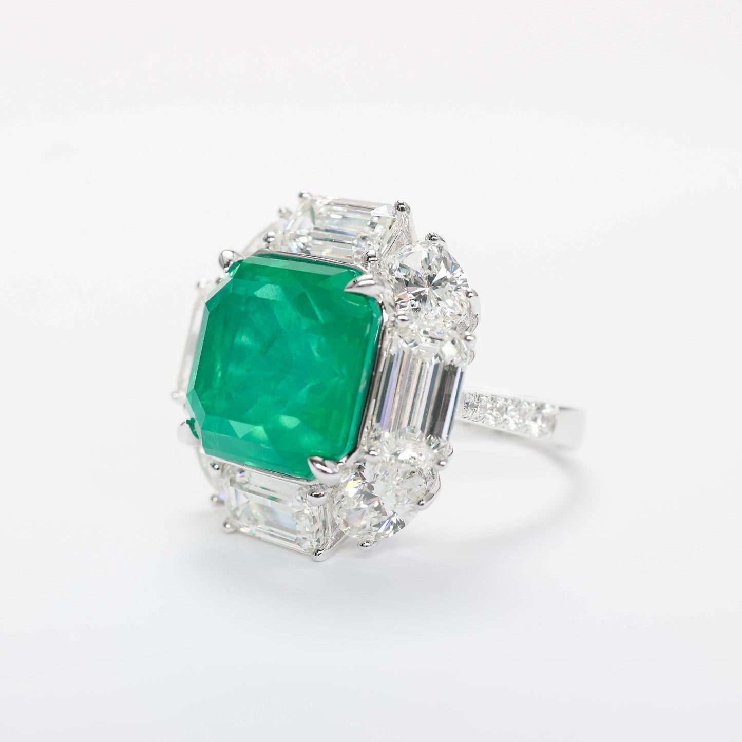 Micro-setting Emerald color Lab created stones big Square retro ring, sterling silver