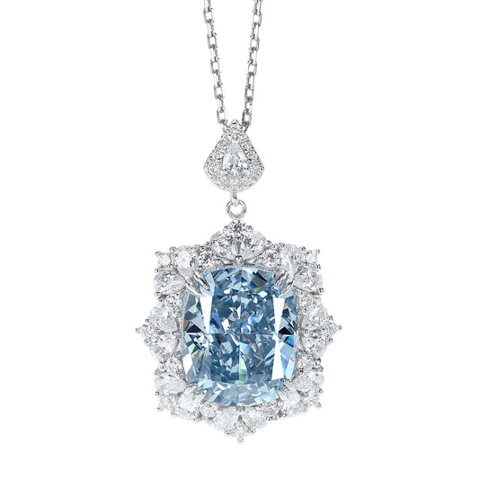 Micro-setting intense blue diamond color Lab created stones the milky way necklace, sterling silver