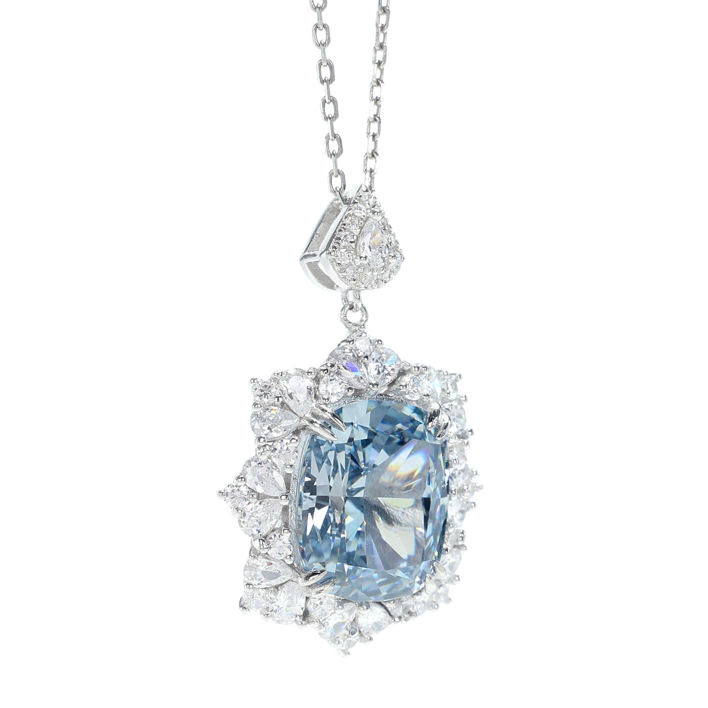 Micro-setting intense blue diamond color Lab created stones the milky way necklace, sterling silver