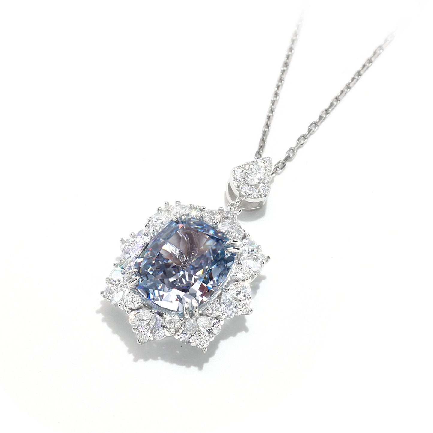 Micro-setting intense blue diamond color Lab created stones the milky way necklace, sterling silver