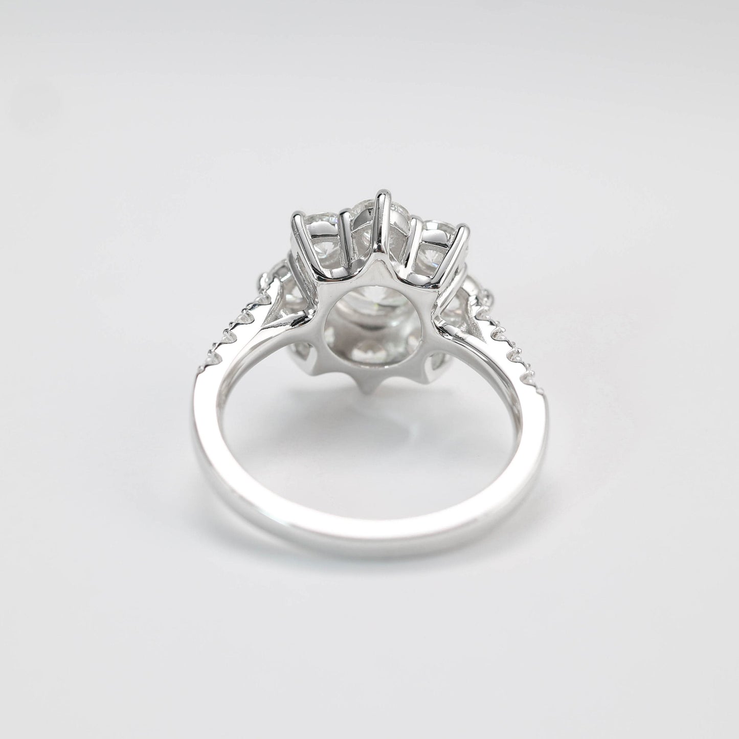 Micro-setting round brilliant cut lab created stones Sunflower ring, sterling silver