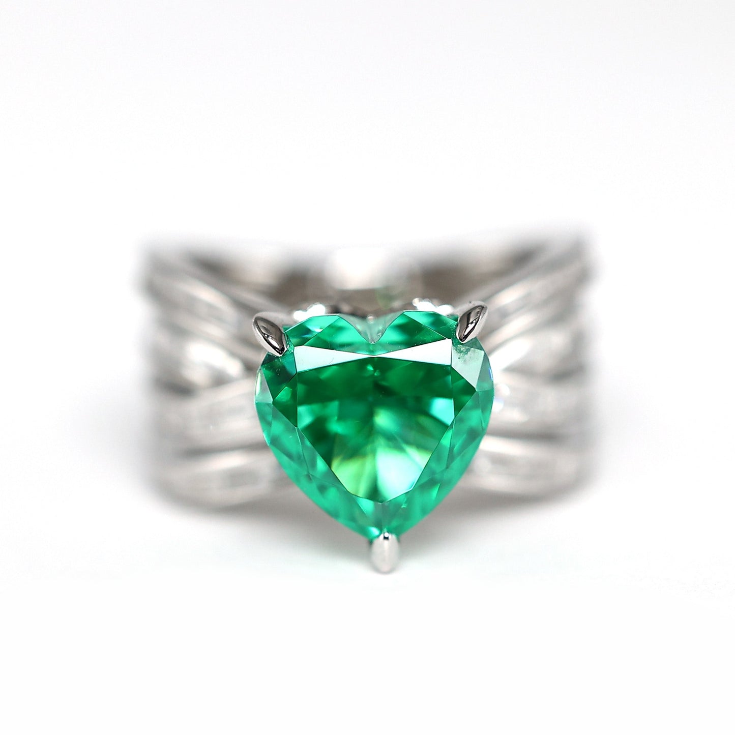 Special offer Micro-setting Paraiba green color Lab created stones heart ring, sterling silver